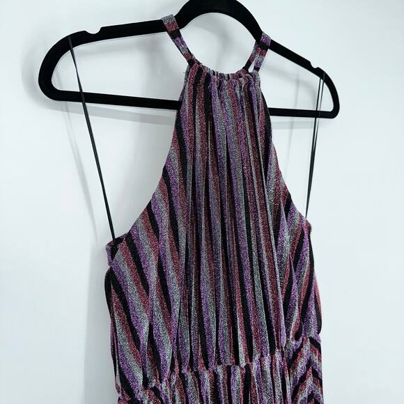Lucy Paris Rebecca Striped Pleated Halter Midi Dress Purple NWT - Picture 10 of 16